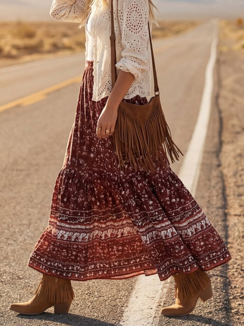 Multicolor Boho Women's Western Style Ditsy Floral Casual Skirt - Picture 4 of 8